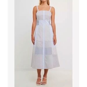 English Factory Women's Striped Patchwork Dress Size Medium Blue NWT